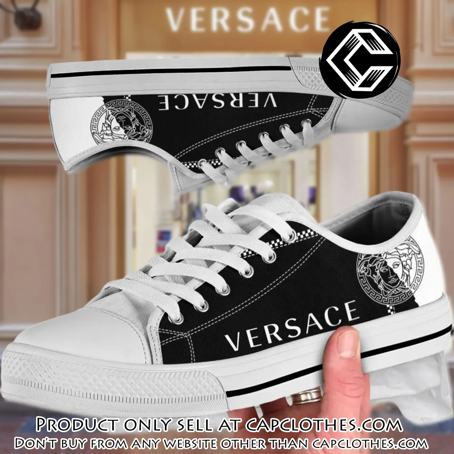 Versace black white medusa low top canvas shoes luxury brand gifts for men women cc5226207